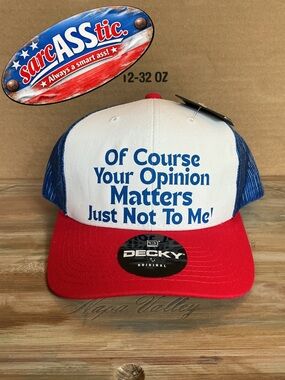 sarcASStic brand - Decky Red, White, and Blue trucker hat - sarcastic saying